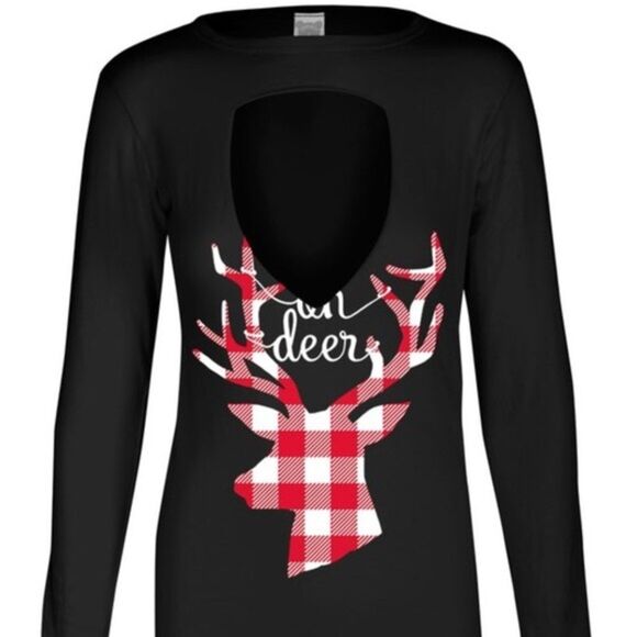 Swanky Coconut "Oh Deer" Long Sleeve Choker Tee - Picture 1 of 8